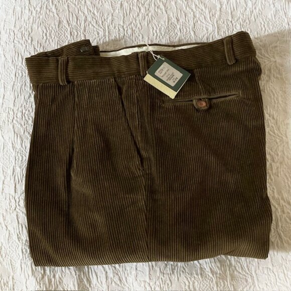 Lambourne English dark forest green double pleated corduroy pants size 38 NEW - Picture 1 of 5